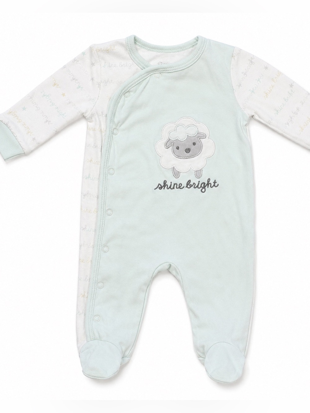 Koala Kids Light Mint and White Footed One-Piece with Sheep Applique